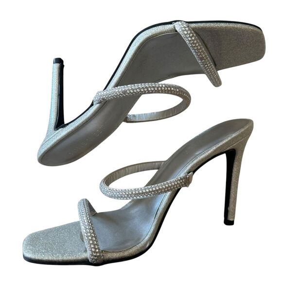 Nine West Elegant Silver Rhinestone Strappy Mule High Heel Size 6 1/2 - Picture 3 of 6